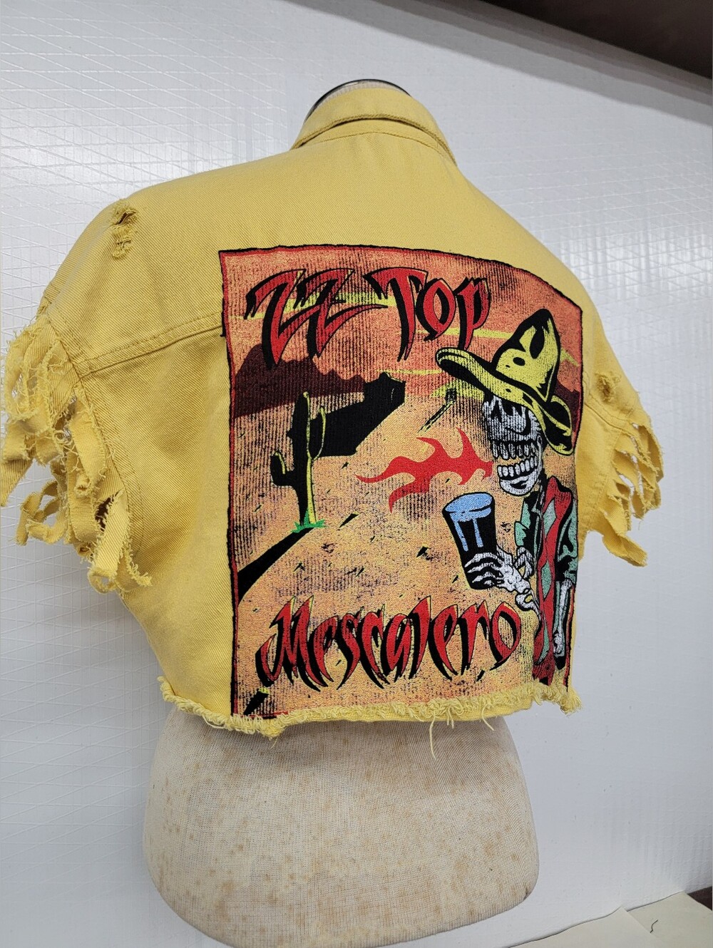 **SOLD***ZZ Top 'Mascarero' Fringe Jean Shirt Vest - Upcycled Retro Vintage Band - Picture 8 of 11
